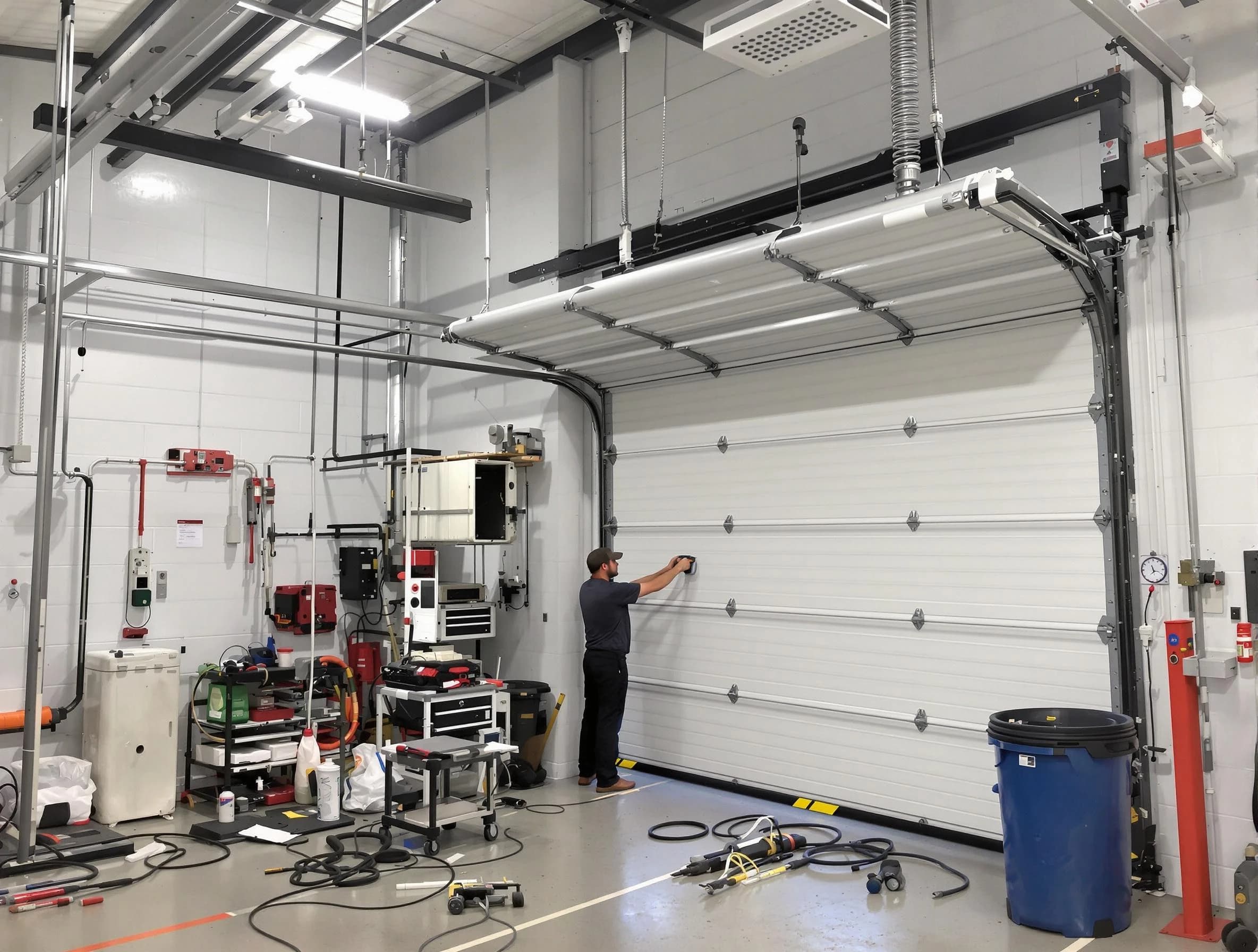 McKeesport Garage Door Repair certified technician performing commercial door repair at a McKeesport business facility