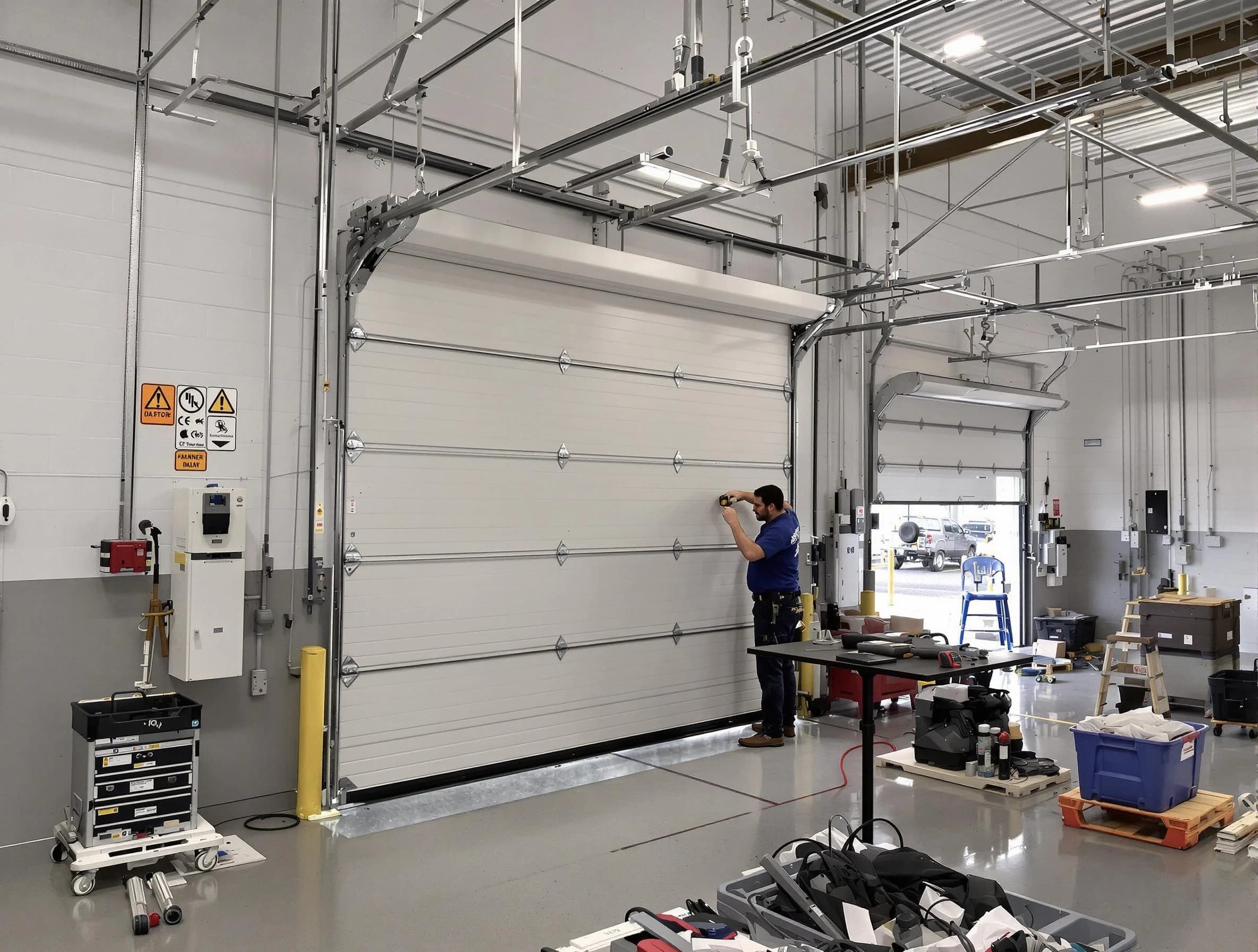 Commercial garage door repair being performed by McKeesport Garage Door Repair expert in McKeesport