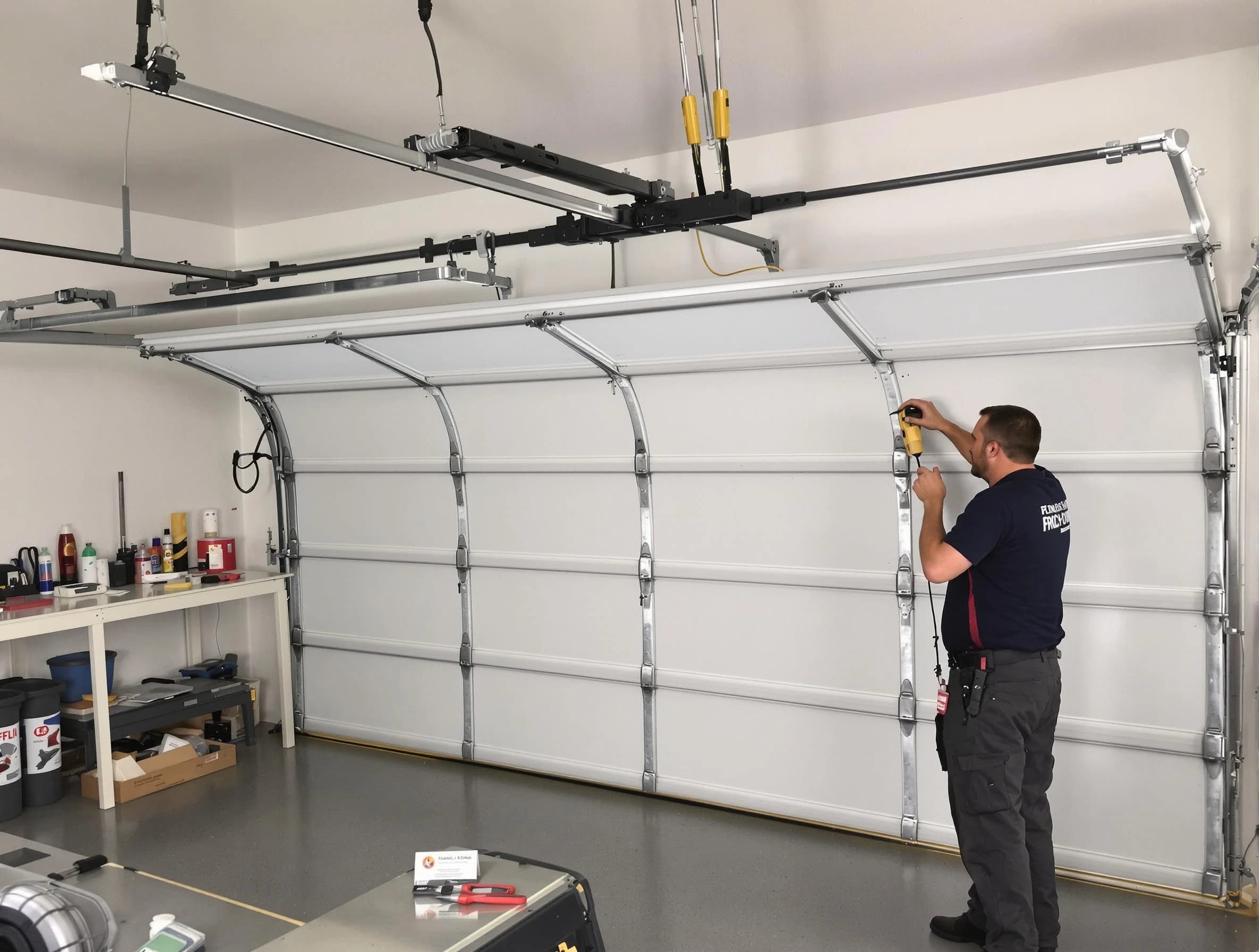 McKeesport Garage Door Repair certified technician performing overhead door system repair in McKeesport