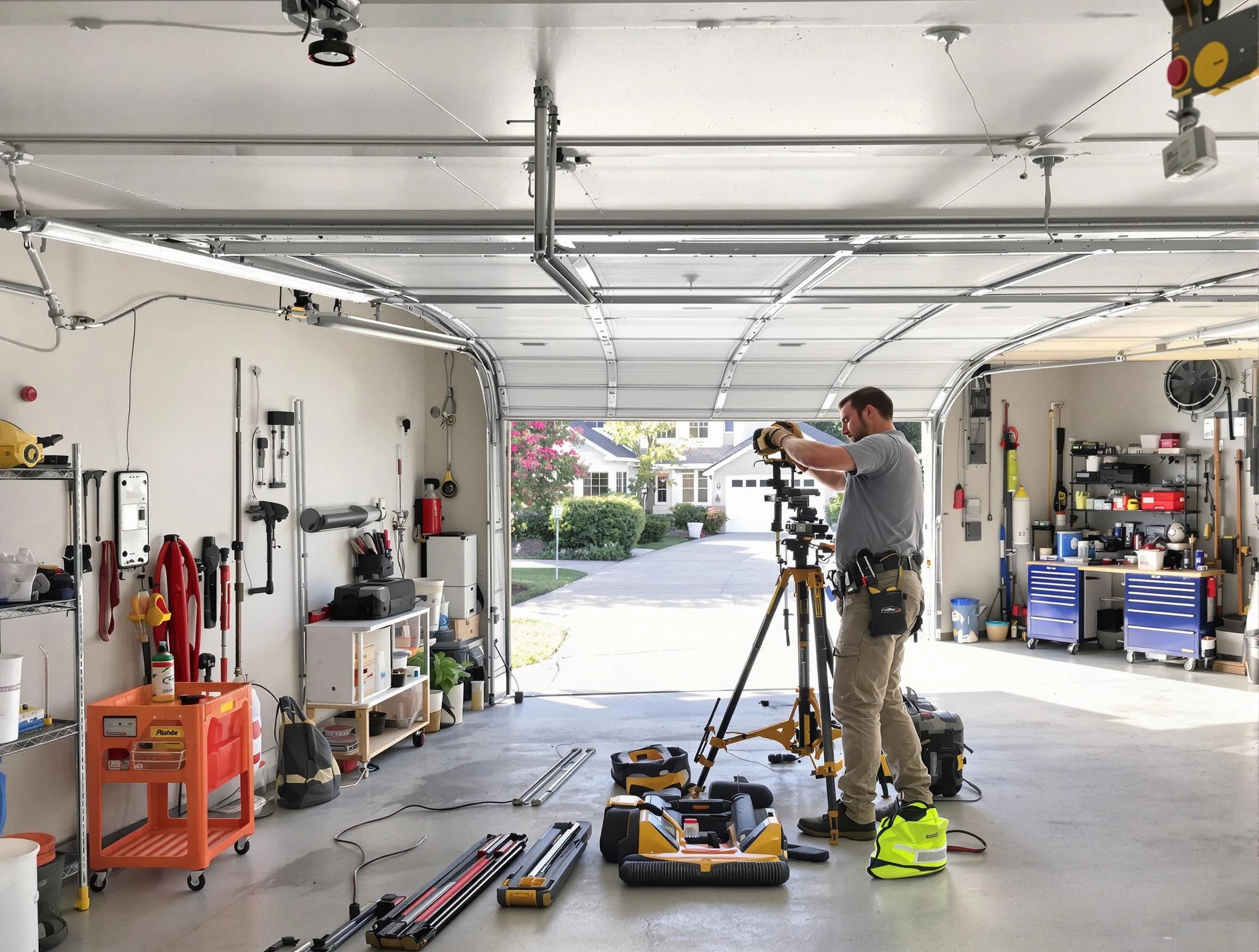 McKeesport Garage Door Repair specialist performing laser-guided track alignment in McKeesport