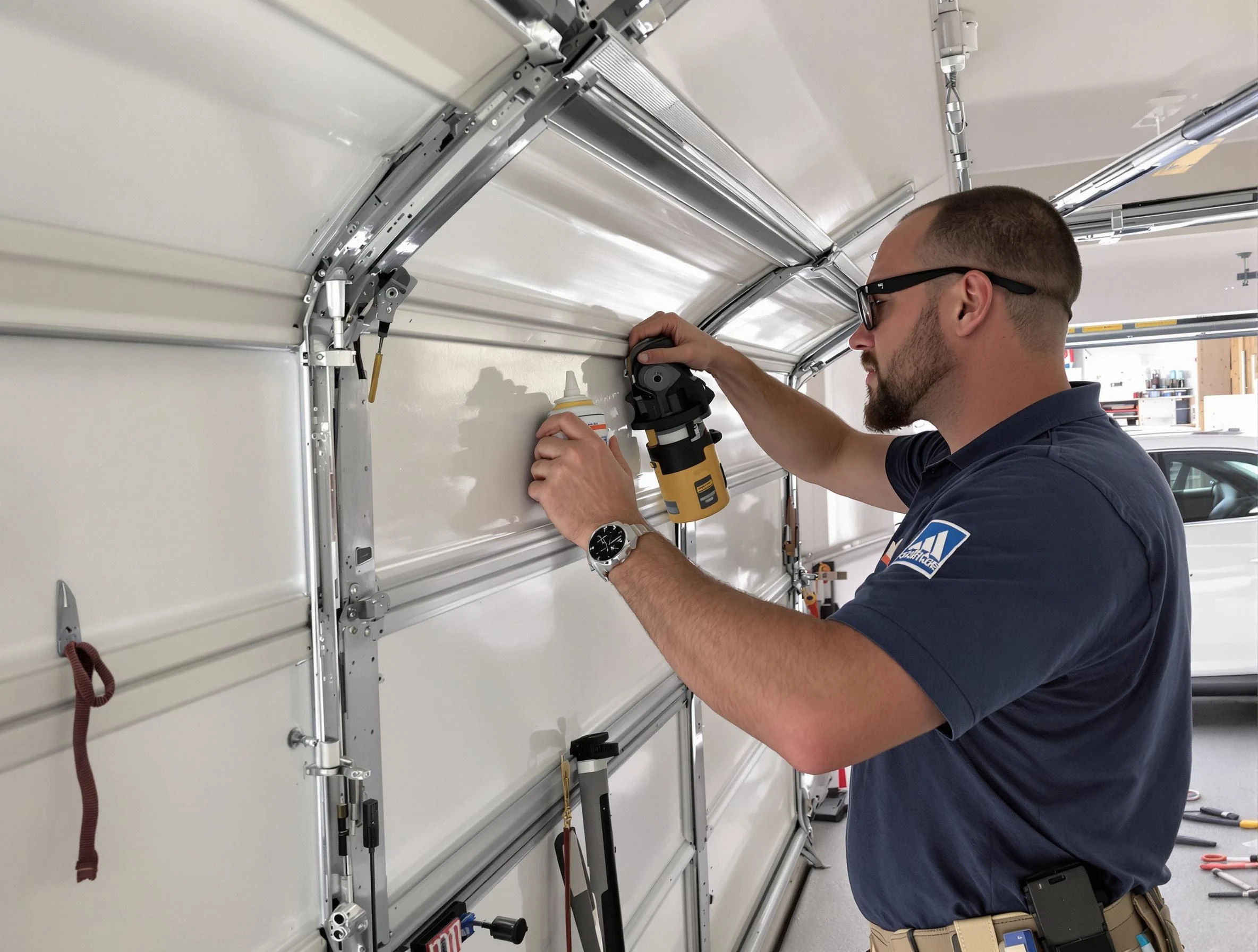 McKeesport Garage Door Repair technician quieting a noisy garage door in McKeesport